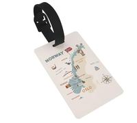 Norway Map with Various Icons Print Luggage Tags Quick Install Airplane Travel Essentials for Suitcases Durable PVC Bag Tag