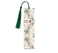 Norway Map with Various Icons Print Reading Page Markers, 5pcs Wooden Bookmarks with Tassels,Teachers Reading Book Lovers Gifts