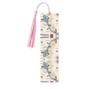 Norway Map with Various Icons Print Reading Page Markers, 5pcs Wooden Bookmarks with Tassels,Teachers Reading Book Lovers Gifts