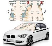 Norway Map With Various Icons Print Windshield Cover For Ice And Snow, Universal Fit For Car Suv, 600d Oxford Fabric Frost Protector