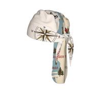 Norway Map with Various Icons Printed Mesh Cycling Cap Cap, Quick Dry Do Rag Helmet Liner for Outdoor Sports Fitness