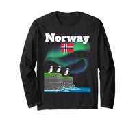 Norway Souvenir Aurora Borealis Puffin Colony Polar Lights Long Sleeve T-Shirt