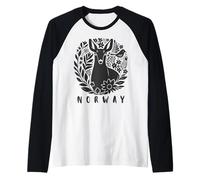Norway Souvenir Deer Folk Art Scandinavian Art Lino Cut Raglan Baseball Tee