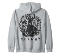 Norway Souvenir Deer Folk Art Scandinavian Art Lino Cut Zip Hoodie