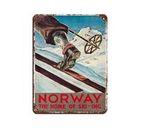Norway The Home of Ski Winter Sport Skiing Vintage Retro Poster Metal Tin Sign Chic Art Retro Iron Painting Bar People Cave Cafe Family Garage Poster Wall Decoration 12x16inch(30x40cm)