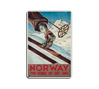 Norway The Home of Ski Winter Sport Skiing Vintage Retro Poster Metal Tin Sign Chic Art Retro Iron Painting Bar People Cave Cafe Family Garage Poster Wall Decoration 8x12inch(20x30cm)