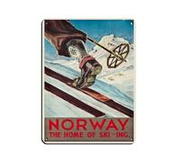 Norway The Home of Ski Winter Sport Skiing Vintage Retro Poster Metal Tin Sign Chic Art Retro Iron Painting Bar People Cave Cafe Family Garage Poster Wall Decoration 12x16inch(30x40cm)