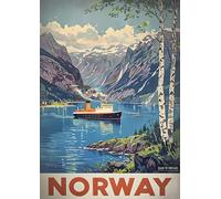 Norway Vintage Travel Poster - A4 Wall Art, Inspirational World Map, Vintage City, Retro Poster, Home Decor for Living Room, Office, Gift Idea for Travel Lovers
