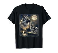 Norwegian Elkhound Dog Howling to The Moon Vintage 90s T-Shirt