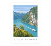 Norwegian Fjords Cruise Ship Travel Poster Print - Norway Coastal Wall Art | Minimalist - A4 Print Only
