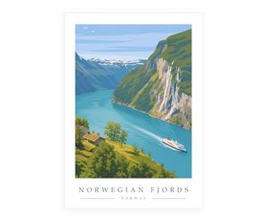 Norwegian Fjords Cruise Ship Travel Poster Print - Norway Coastal Wall Art | Minimalist - A4 Print Only