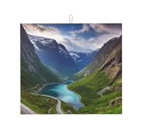 Norwegian fjords Dish Drying Mat for Kitchen Counter 18x16 Inch Microfiber Dish Drying Pad Absorbent Dishes Drainer Mats for Kitchen Countertops Sinks Draining Racks