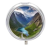 Norwegian Fjords Round Pill Box 3 Compartment Small Pill Box Round Portable Pill Case to Hold Vitamins Medication Fish Oil and Supplements Travel Purse Pocket Gift
