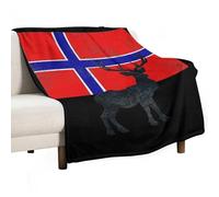 Norwegian Flag And Deer Lightweight Blanket Throw Warm Flannel Blankets Soft Throws for Bed Couch Sofa