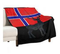 Norwegian Flag And Deer Lightweight Blanket Throw Warm Flannel Blankets Soft Throws for Bed Couch Sofa