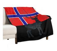 Norwegian Flag And Deer Lightweight Blanket Throw Warm Flannel Blankets Soft Throws for Bed Couch Sofa