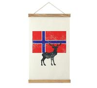 Norwegian Flag and Deer Printed Linen Hanging Poster Lightweight Wall Art Painting Artwork for Home Decor