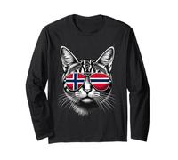 Norwegian Flag Cat Face Sunglasses Norway Flag Long Sleeve T-Shirt