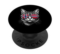 Norwegian Flag Cat Face Sunglasses Norway Flag PopSockets Adhesive PopGrip
