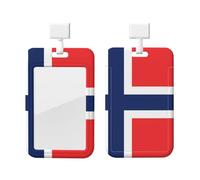 Norwegian Flag Id Badge Holder with Lanyard-Vertical Card Protector Clear Abs Hard Shell, Retractable Reel for Work Office