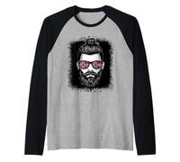 Norwegian Flag Man Bun Beard Sunglasses Pride Raglan Baseball Tee