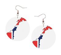 Norwegian Flag Map Printed Round Earrings For Women, 1 Pair Lightweight Leather Pierced Earrings Set Trendy Jewelry Gifts For Women Girls
