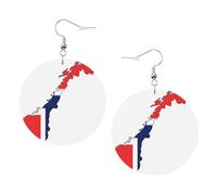 Norwegian Flag Map Printed Round Earrings For Women, 1 Pair Lightweight Leather Pierced Earrings Set Trendy Jewelry Gifts For Women Girls