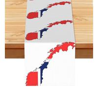 Norwegian Flag Map Vintage Style Table Runner 13x72in, Soft Printed Centerpieces for Tables, Kitchen, Countertops & Dining Area Home Decor
