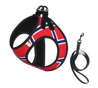 Norwegian Flag Print Dog Harness Small Sized And Leash Set, Step In Soft Light Puppy Vest Breathable Mesh Pet Harness