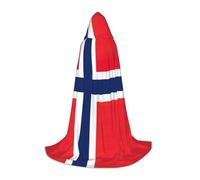 Norwegian Flag Print Hooded Wizard Robe Halloween Cloak Medieval Renaissance Cosplay Christmas Party Outfits