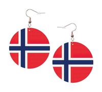 Norwegian Flag Printed Round Earrings For Women, 1 Pair Lightweight Leather Pierced Earrings Set Trendy Jewelry Gifts For Women Girls