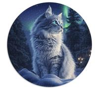 Norwegian Forest Cat 1000 Piece Jigsaw Puzzles Circular Jigsaw Stress Reliever Educational Games Beautiful Decoration Puzzle for Travel Gifts,Present 1000pcs (67.5x67.5cm)