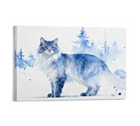 Norwegian Forest Cat Canvas Wall Art Watercolor Style Print On Canvas Modern Artwork for Home Office Bedroom Decor Gift 12x18inch(30x45cm)