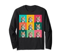 Norwegian Forest Cat Pop Art Colorful Feline Grid Bow Tie Long Sleeve T-Shirt