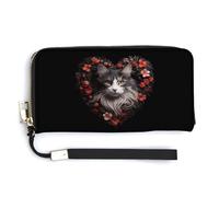 Norwegian Forests Cat Heart Womens Wristlet Wallet Leather Long Purse Card Holder Clutch Handbag