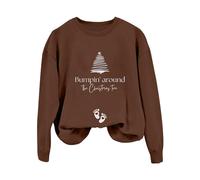 Norwegian Pullover Plain Hoodie for Women with English Letter "Bumpin Around The Christmas Tree" Print Long Sleeve Casual Off Shoulder Sleeveless (1) Women Pullover Summer, coffee, XL