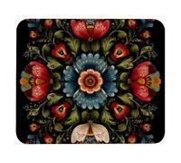 Norwegian Rosemaling Folk Style Flower Mouse Mat Non-Slip Rubber Base Mousemat Small Mouse Pad For Work Travel Studying 25X30Cm