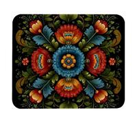Norwegian Rosemaling Folk Style Flower Mouse Mat Small Desk Mat Non-Slip Rubber Base Mousemat For Pc Work Office 25X30Cm