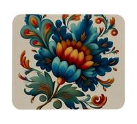 Norwegian Rosemaling Folk Style Flower Mouse Mat With Stitched Edges Mouse Pad Non-Slip Rubber Base Mousemat For Office Studying Work 25X30Cm