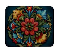 Norwegian Rosemaling Folk Style Flower Mousemat Non-Slip Rubber Base Desk Mat Washable Mouse Pad For Travel Home Laptop 25X30Cm