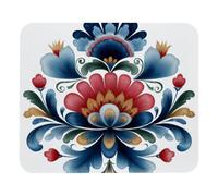 Norwegian Rosemaling Folk Style Flower Mousepad With Stitched Edges Mousemat Washable Desk Mat For Office Computer Gaming 25X30Cm