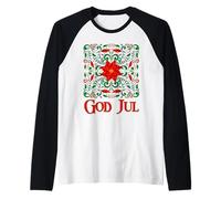 Norwegian Rosemaling God Jul Christmas Poinsettia Folk Art Raglan Baseball Tee