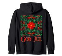 Norwegian Rosemaling God Jul Christmas Poinsettia Folk Art Zip Hoodie