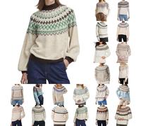 Norwegian Women's Norway Knitted Jumper Chunky Mesh Oversize Classic Fair Isle Pullover Winter Jumper Basic Long Sleeve Tunic Soft Comfortable Top Thermal Wool Jumper, 26-Light Blue, XL