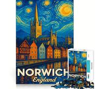 Norwich England Travel Poster Art 1000 Pieces Jigsaw Puzzles for Adults Brain Challenge Toy Indoor Play Precise Cut Fine Art Piece (38x26cm)
