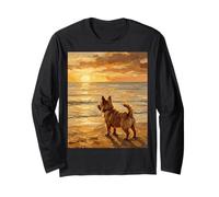 Norwich Terrier Sunset Beach Golden Hour Dog Artwork Long Sleeve T-Shirt