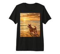 Norwich Terrier Sunset Beach Golden Hour Dog Artwork Premium T-Shirt