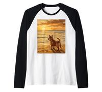 Norwich Terrier Sunset Beach Golden Hour Dog Artwork Raglan Baseball Tee