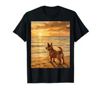 Norwich Terrier Sunset Beach Golden Hour Dog Artwork T-Shirt