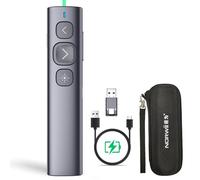 Norwii N95 Presentation Clicker, PowerPoint Clicker for Presentation Remote, Rechargeable Wireless Presenter Pointer, Slide Advancer for PC/Laptop/e-Book (BLE&USB-A&C, Green Light)